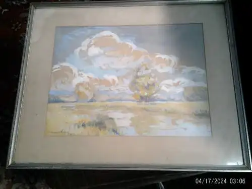 Impressionistisches Aquarell " Bachlauf mit dynamische Wolkenbildung "   Frankreich Umfeld Maurice Sys 1880 - 1972 