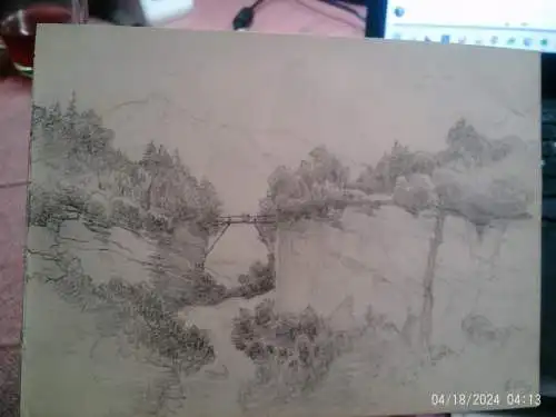 Eduard Charlemont 1842 -Wien- 1906  Vorderseite "Gebirgsschlucht mit Holzbrücke Blick auf den Mönchsberg "  Rückseite "Landschaftsstudien im Salzburger Land " um 1870