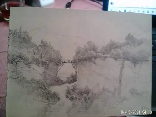 Eduard Charlemont 1842 -Wien- 1906  Vorderseite "Gebirgsschlucht mit Holzbrücke Blick auf den Mönchsberg "  Rückseite "Landschaftsstudien im Salzburger Land " um 1870