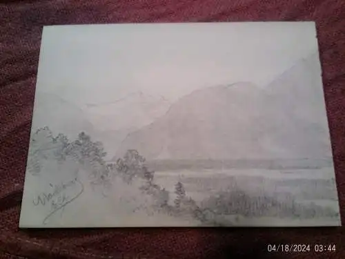 Eduard Charlemont 1842 -Wien- 1906  Vorderseite " Kaiser Karl der Große schläft im Untersberg  "  Rückseite "Landschaftsstudien im Salzburger Land " um 1870