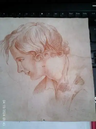 Rötelstudie nach Raffael "Die Schule von Athen“ (Vatikan, 1510–1511) ". aus dem 18.Jhd geschröpftes Papier mit Basel als Wasserzeichen dem Basler Stab