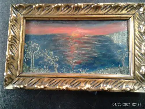 Kubat Milan 1945 geb Expressionistisches  Kabinettgemälde " Sonnenaufgang in Südfrankreich , maritime Küstenlandschaft " Frühwerk