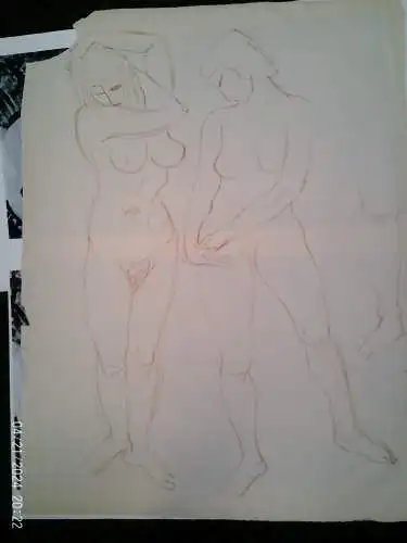 Rötelzeichnung  " Weibliche Akte in verschieenen Phosen" Wasserzeichen Das Wasserzeichen auf Ihrem Papier zeigt ein „Agnus Dei“ (Lamm Gottes) in einem Kreis