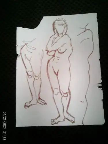 Rötelzeichnung  Blatt beidseiti " Weibliche Akte in verschieenen Phosen" Wasserzeichen Das Wasserzeichen auf Ihrem Papier zeigt ein „Agnus Dei“ (Lamm Gottes) in einem Kreis