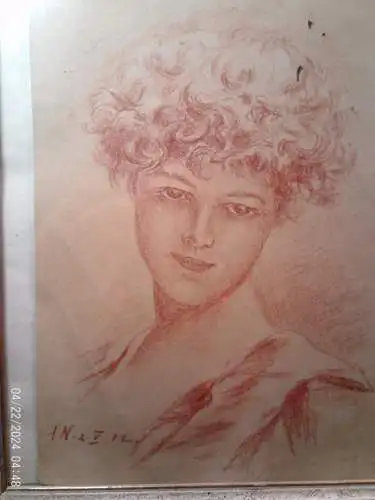 Isidore (Isidor) Neumann 1860–1911Rötelzeichnung   "Porträts von Leopoldine „Poldi“ Müller 1873–1946 "Monogramm: IN  1902 datiert