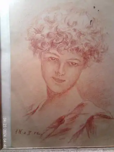 Isidore (Isidor) Neumann 1860–1911Rötelzeichnung   "Porträts von Leopoldine „Poldi“ Müller 1873–1946 "Monogramm: IN  1902 datiert
