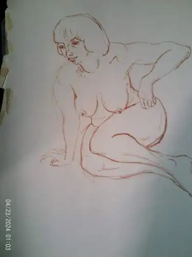 Rötelzeichnung Sanguine " Sitzender Frauenakt"in der Art Egon Schiele oder George Grosz , Otto Dix um 1930 ,Papier mit Wz