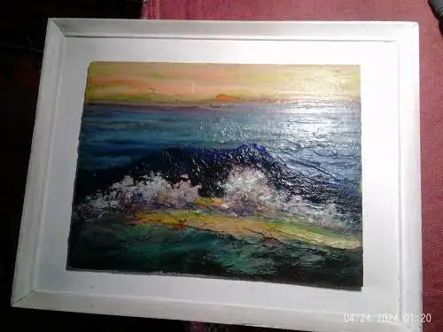 Bruno Schumann Ölgemälde “ Meeransicht mit Brandung bei Sonnenuntergang " maler des 20 Jhd.