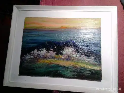 Bruno Schumann Ölgemälde “ Meeransicht mit starker Meeresbrandung bei Sonnenuntergang " Maler des 20 Jhd.