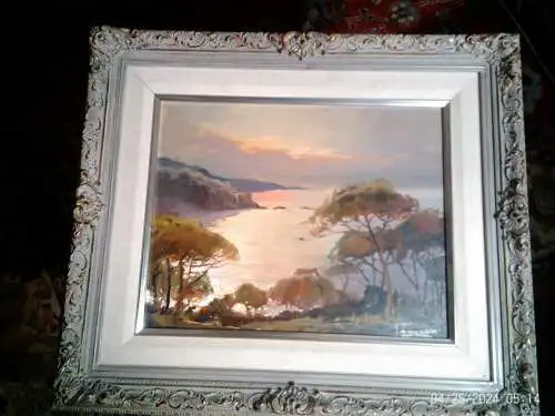 Französischer Künstler Poubal ..." Côte d'Azur oder Costa Brava" gemalt um 1970