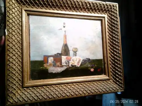 Hilda Fearon 1878  Banstead, Surrey;–1917 London  britischer Spätimpressionistisches "Stilleben  mit Spielkarten und Champagner  Belle Époque "  „Gentleman’s Table“ dat. 1903 Gemälde auf Lw