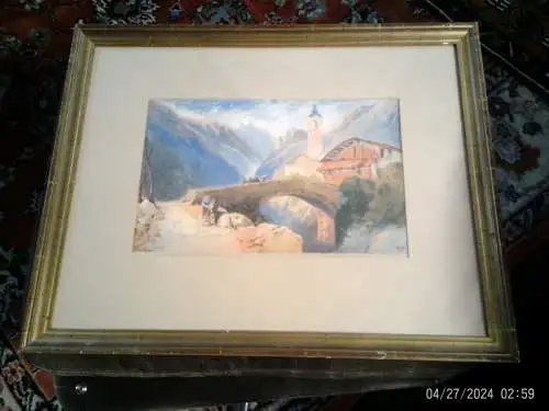 Th. Ott  datiert 1869 Aquarell "Ansichten von Hospental am St. Gotthard, einem wichtigen Rastpunkt auf dem Weg nach Süden"