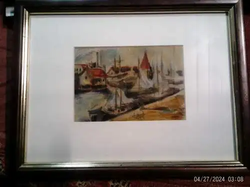 TOP-RARITÄT: Gerhard Reinisch *1936 in Bernburg/Saale "Küstenszene / Maritimes Motiv“ Pastellkreide Schweriner Schule