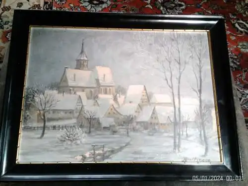 Karl Milfinger 1882 "Winterliche Altstadt von Ebingen" Neo impressionistisches Kabinett Gemälde !!