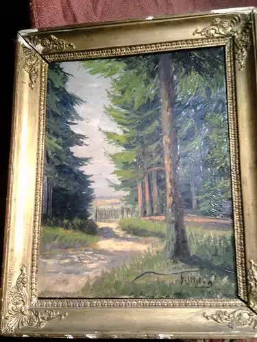 Julius Müller-Massdorf 1863 Dsf-1933München impressionistisches Landschaft Kabinett Gemälde  „Lichtung am Waldsaum“ 