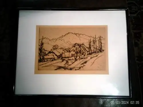 Original Radierung Siegfried Berndt (1880–1946) – „Landschaft mit Gehöft“ | Handsigniert | Klassische Moderne | Dresdener Schule | Antike Grafik gerahmt
