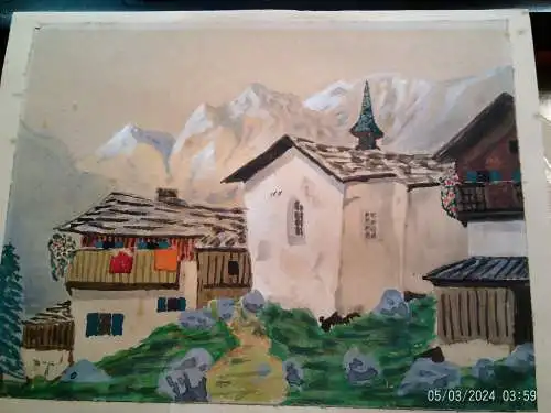 Otto Maurer Maler des XX "Alpenländische Dorfansicht mit Kapelle"  Malstil: Später Realismus mit impressionistischen Einflüssen