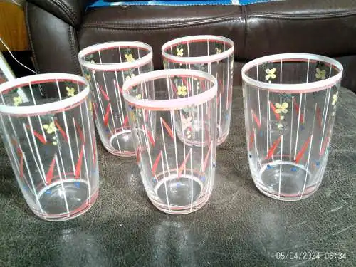 Von Poschinger Set von 5 handbemalten Saftgläsern um 1950 