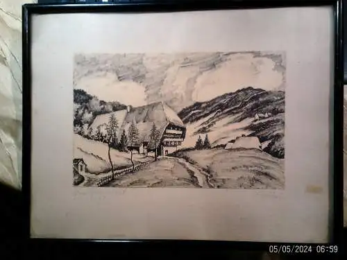 Original-Lithografie „Im Groppertal“ – Handsigniert von Willy Rethun, Schwarzwald um 1930