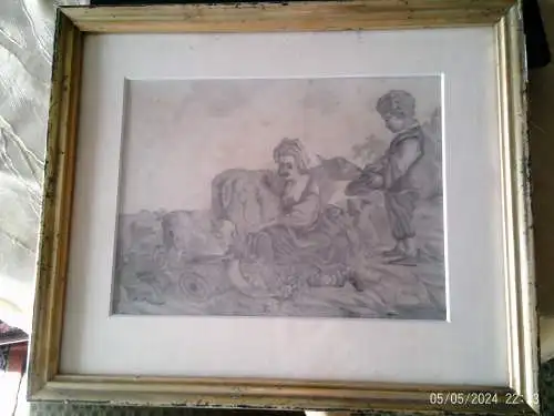 Original Léon Poirier aktiv 1850-1850 Antike Kohlezeichnung - Signiert & Datiert Frühwerk 1878 - Französisches Kabinettstück im Goldrahmen - Museumsqualität