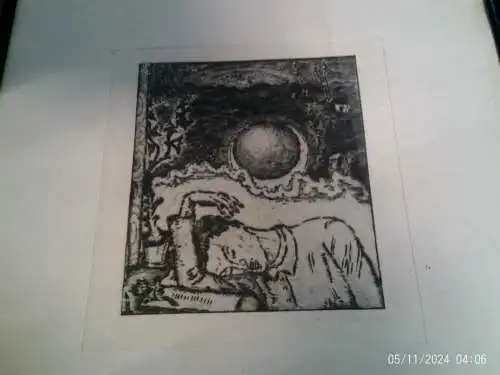 Adolf Hildenbrand 1881 Löffingen  Pforzheim 1944  (Prof. in Pforzheim) "Allegorie des Traums / Schlafender Mann in Mondnacht " Archiv Abzug !