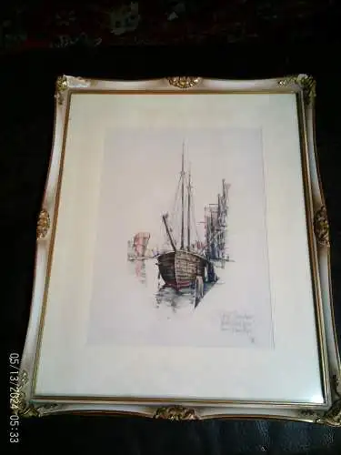  Willy Hielscher (1904–1945)  Mischtechnik „Das Krantor und Schiffe in Danzig“ ca 1930