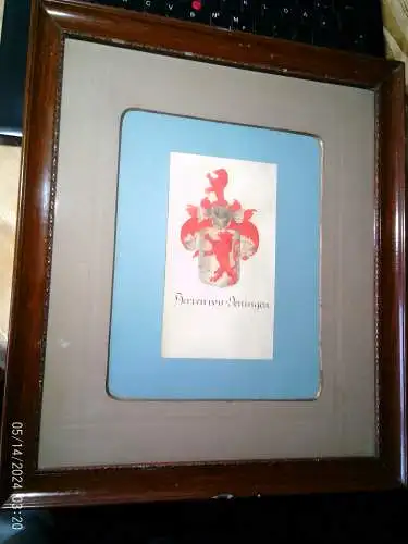  Repräsentatives Wappen-Aquarell des schwäbischen Uradels „von Plieningen“ um 1890.