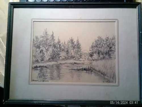 „Abendstimmung am Vogelwoog – Impressionistische Kohlezeichnung von Wilhelm Sieben (1922)“