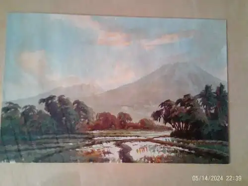 Basar Idjonati 1901 Java/Indoneien 1990  Frühwerk "Sawah-Landschaft mit Gunung Salak & Gedeh"sig um 1925-30