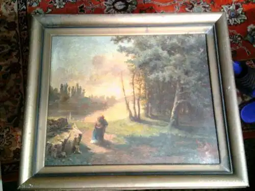  Alexandre Estignard 1833-1918 Meister (Besançon) "Paysage animé au crépuscule, " signiert und 1872 datiert