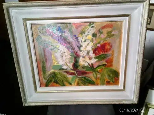 Hans Schmauder  (1900–1983) " Kastanienblüten in einer Vase auf einem Tisch" signiert Meisterschüler v.Landenberger der Stuttgater Akademie