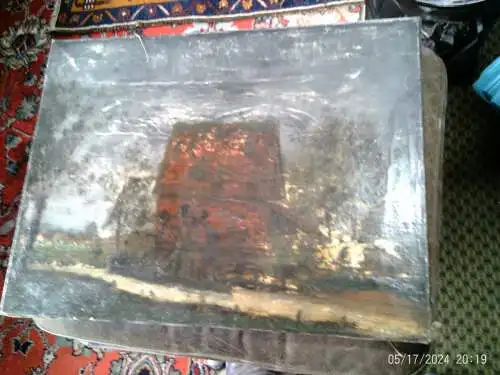 Carl Weickert 1872 Berlin -? "„Gewitterstimmung über dem leuchtenden Dorf“ (ca. 1915)." Berliner Akademie unter Hans Gude