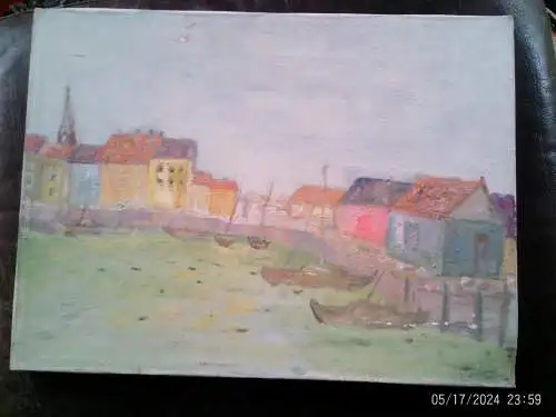 Pierre Laget (1921–1996) „L'Heure Rose – Abenddämmerung im provenzalischen Hafen“ oder : „Lichtreflexe der Côte d’Azur – Impressionistische Hafenstudie“