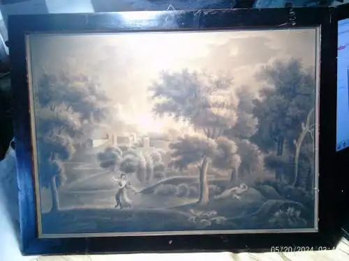 Babette Grouzeull Berliner oder Dresdner Romantik  signierte Tuschelaveur  "Nausikaa in einer „heroischen Landschaft datiert 1837"