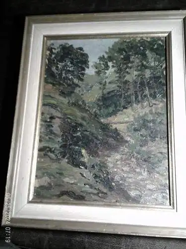 Interwar Art Ölgemälde auf Leinwand im Neoimpressionismus "Bachlauf mit Holzbrücke" signiert Geer van Velde 1998-1977 gemalt 1930 !