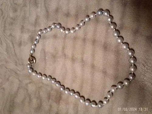 J. Köhle 48Akoya Perlen Halskette um 1960 Saphir 835 Verschluss gestempelt Jka