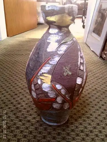 FRATELLI FANCIULLACCI Relief Henkelkanne stilisierte Segelschiffe/Karavellen) in der seltenen Sgraffito-Technik 8206 Italy“Bitossi 1960 H:35 Höhe perfekte Erhaltung!