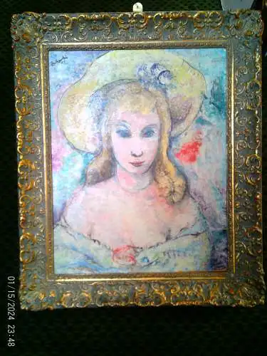 Rote Reiter Maler !! Rudolf Hirschi 1917 Stuttgart – 2001 hier in der Art des Edgar Degas " Modell mit Hut im Sommerkleid ” signiert datiert 1945!!