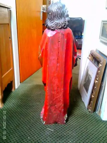 Museumswürdige Nazarenerstatue des Heiligen Johannes aus dem 19. Jahrhundert, Meersburger Schule – Meisterhaft geschnitzte Hände und Evangelium, Original-Polychromie, 100 cm, Nr. II.