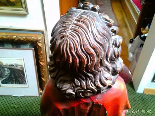 Museumswürdige Nazarenerstatue des Heiligen Johannes aus dem 19. Jahrhundert, Meersburger Schule – Meisterhaft geschnitzte Hände und Evangelium, Original-Polychromie, 100 cm, Nr. II.