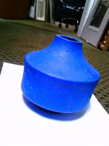 Hartwig Heyne (1893–1967) HH Studiokeramik Vase Blau Kraterglasur 1960er | Studio Pottery Blue Matte Crater Glaze Fat Lava 60s MCM Brutalist