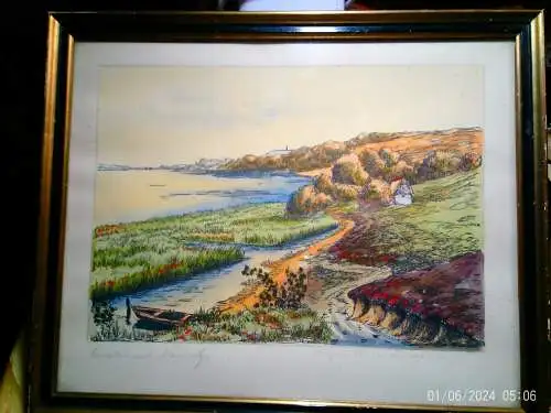 Sigrid Busch-Dais 1910/20 geb -  " Saint-Brieuc-des-Côtes- Bretagne "  Original-Federzeichnung mit Aquarellierung auf Papier Malstil : realer Regionaler Impressionismus