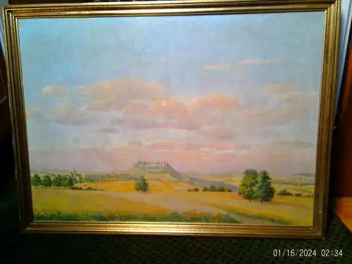  Berthold Lang 1880–1945 spätimpressionistische Landschaftsstaffage   "Vedute Hohenasperg , Rechts Stadt Asperge . links Ludwigsburg(Stadtteil Eglosheim) oder die GemeindeTamm" datiert  1935