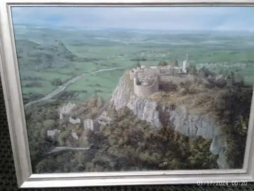 " Festung Hohentwiel bei Singen (Hegau) aus der Vogelperspektive" Öl auf Lw um 1980