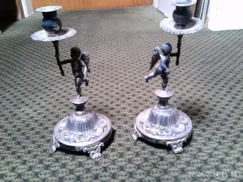 Pair French Empire 950 Silver Candlesticks Paris 1798 1er Coq Putto Figural Tafel Leuchter Massives Echtsilber Paar Figur Klassizismus 960g