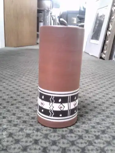  Vintage Studiokeramik Zylindervase Afrika Sgraffito Ritzdekor HR 86-6