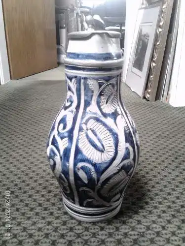Prunk-Rarität: Monumentaler 37cm Westerwälder Barock-Krug (1780) – Absolut Schadensfrei mit Münchner Hoflieferanten-Zinndeckel (Lichtinger)