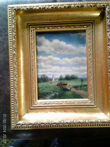 Franz Müller-Münster (1867–1936) " Ländliche Idyle mit Bauernwagen und Dorfstaffage sig. dat. F. Müller 1903