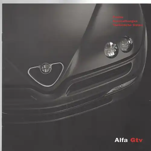 Alfa Romeo Alfa GTV mit Beilage Preise, Ausstattung und Technische Daten. 8/2001. Prospekt. 