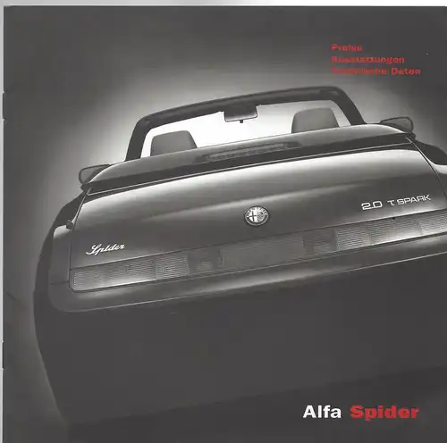 Alfa Romeo Spider mit Beilage Preise, Ausstattung und Technische Daten. 8/2001. Prospekt. 